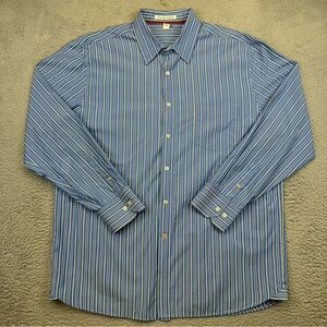 Zimmy‎ Z Surf Co Shirt Mens XL Blue Yellow Striped Cotton Business Casual Preppy